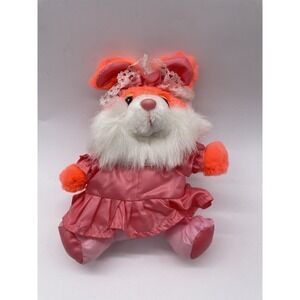 Vintage 70s Top Toys Bunny Rabbit Plush Pink Lined Ears &‎ Paws Lace Easter